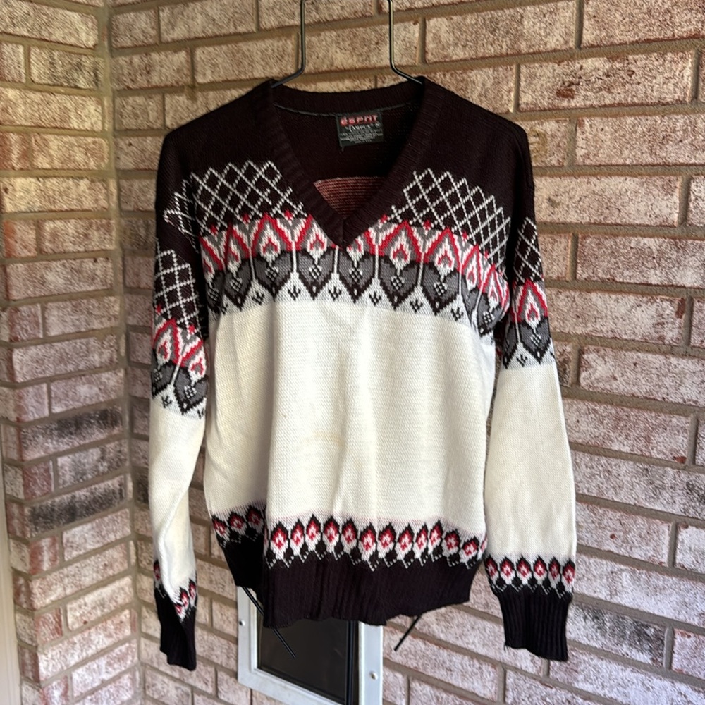 Vintage Esprit for campus Black Cream Argyle sweater m